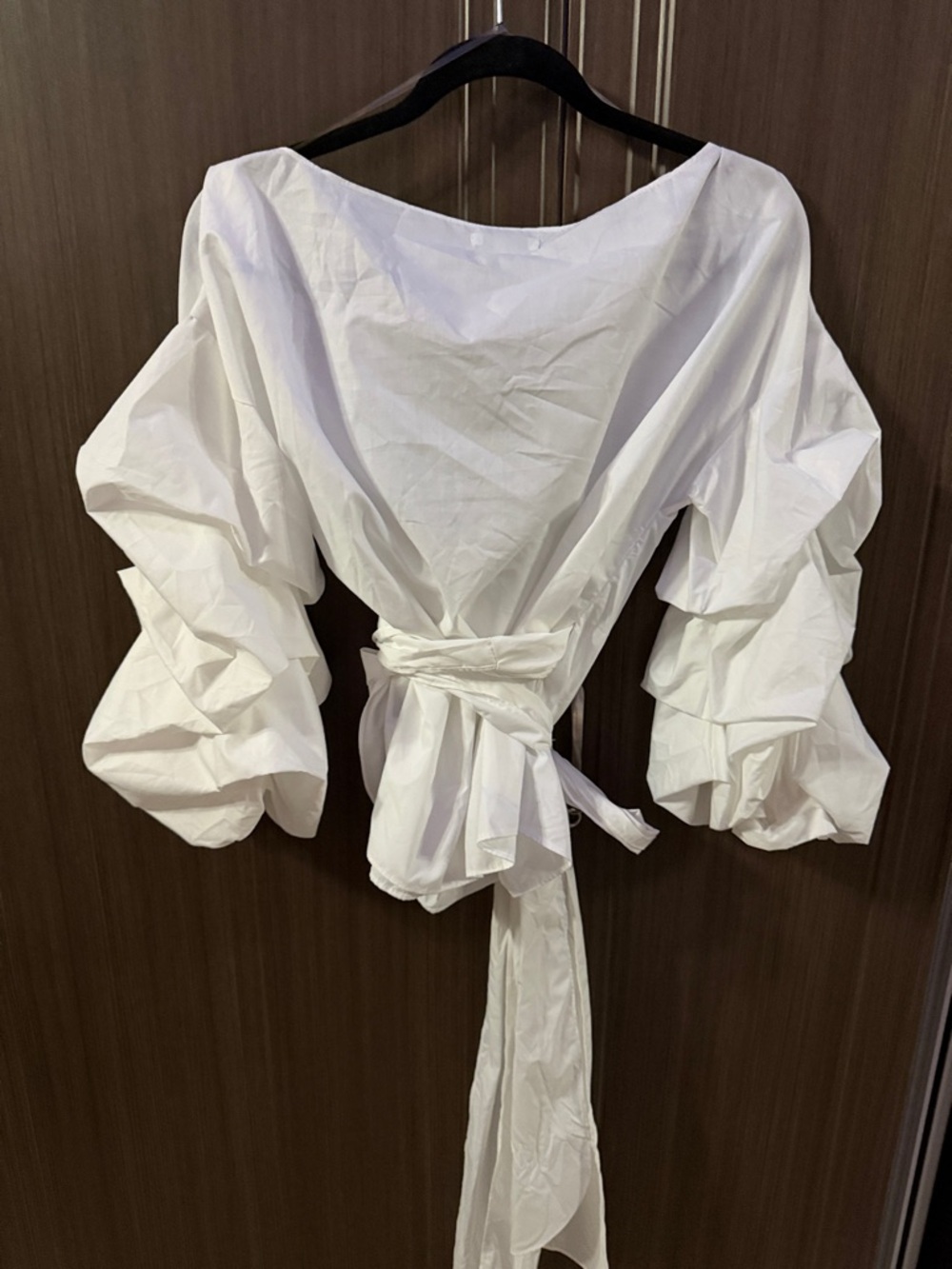 Fashion Nova White Puff Sleeve Wrap Top with Tie - Picture 7 of 7